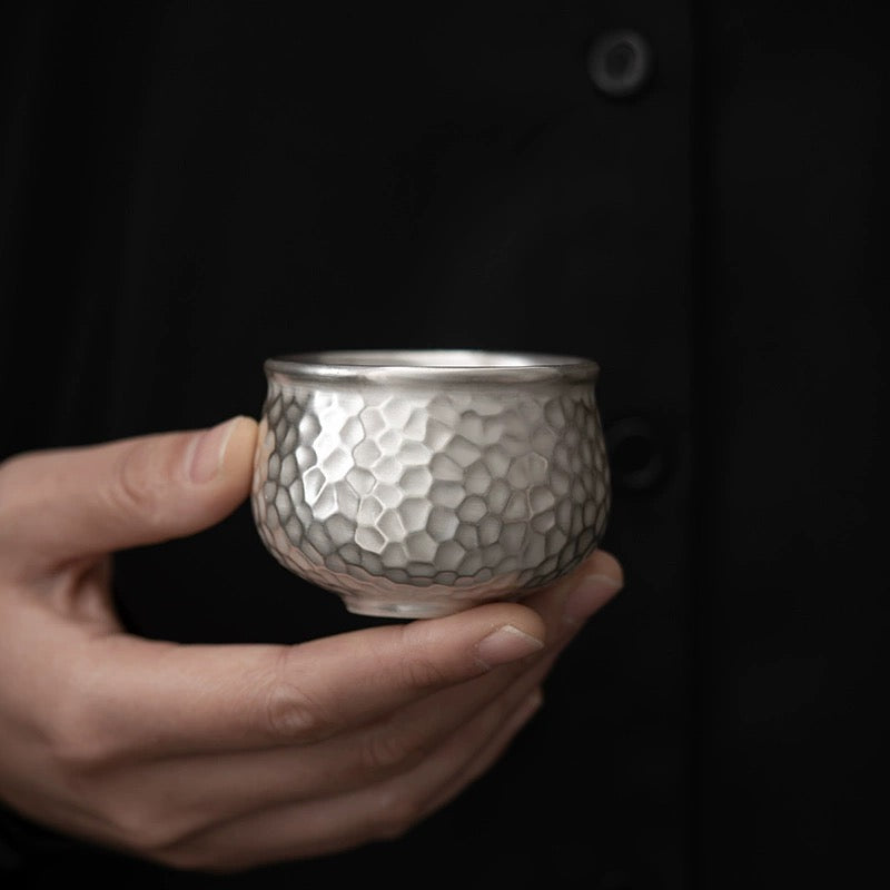 Chinese traditional handmade gilt silver teacup