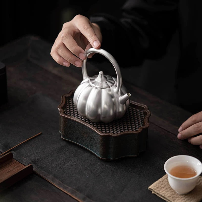 Chinese traditional handmade gilt silver teapot, Imitate pumpkin shape