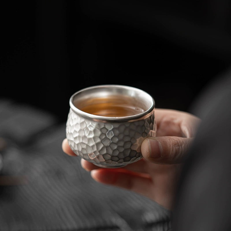 Chinese traditional handmade gilt silver teacup